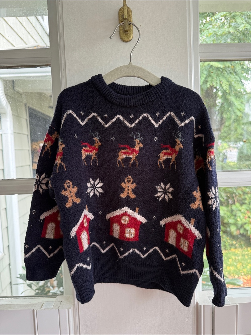 Zara Navy Holiday Crewneck Sweater with Red & Cream Motif 2T